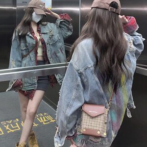 DJK8864-P68抖音质量潮牌牛仔外套春秋美式拉链夹克外套-网图现货