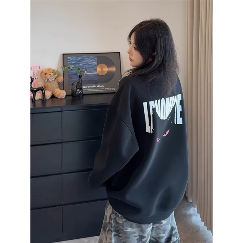 5599-P42港风潮流韩版新款圆领宽松印花卫衣,女装卫衣/绒衫,星座617A-2