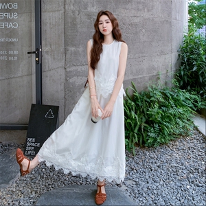 黄色蕾丝拼接背心半身裙套装女2025年夏季新款减龄休闲显瘦两件套图片