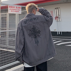 F119-P60春季潮牌宽松卡通印花夹克港风多口袋工装牛仔外套男，男装夹克，星座512-6