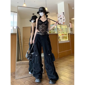 美式工装裤男女新款设计感多口袋高腰宽松直筒休闲裤子LQ400-P75图片