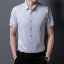 2023夏季新款男装短袖衬衫男中年冰丝高端商务休闲免烫衫衬衣，男装衬衫，电商B212（原钱塘6029）