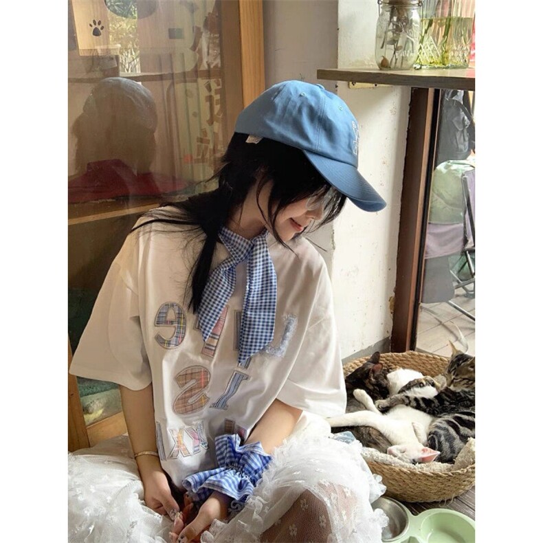 H0617-P35贴布刺绣韩系短袖t恤女新款宽松情侣上衣（不带装饰）,女装T恤,星座617A-2