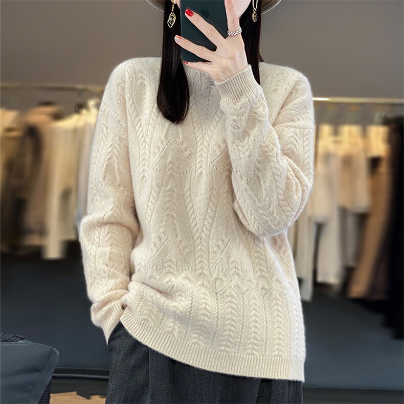圆领秋冬季新款舒适显瘦时尚百搭打底羊毛衫，女装羊毛衫，盛鼎羊绒