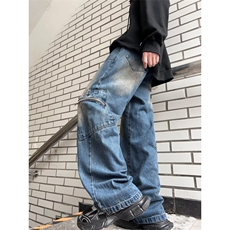 牛仔裤男款夏季美式高街vibe宽松直筒阔腿裤休闲长裤N806-P53，男装牛仔裤，星座308B-1