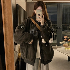 A236-P120羊羔绒冬季外套男女双面穿棉服休闲连帽保暖夹克，男装夹克，星座911