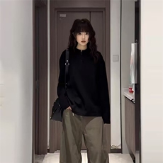 W54-P36美式亨利领长袖t恤体恤衫男春秋季宽松休闲内搭打底衫，男装T恤，电商B323A