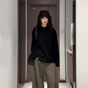 W54-P36 美式亨利领长袖t恤体恤衫男春秋季宽松休闲内搭打底衫图片