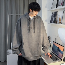 W02042-P58秋季新款380克大码连帽麂皮绒刺绣套头卫衣M-6XL，男装卫衣，星座109