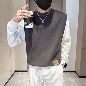 痞帅炸街男士拼接套头外套毛衣社会小伙店主风301C-M35-P88-控118图片