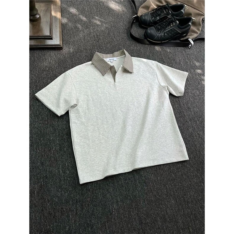 XZ10-1005-1-TTH602-P45美式复古千鸟格短袖Polo衫亨利领t半袖,男装Polo衫,星座1005-1