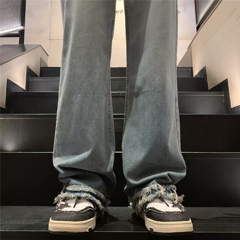欧美高街hiphop裤子设计感毛边牛仔裤美式复古显瘦直筒裤HN24-P45,男装牛仔裤,星座1008