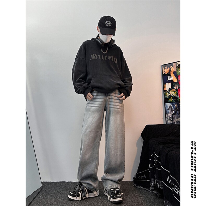 B221美式ins高街暗黑重工艺宽松直筒牛仔裤LK23125-P65控88,男装牛仔裤,电商B221