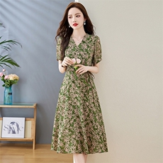 《现货新品》多色可选气质舒适印花连衣裙，女装连衣裙，魅丽静蓝