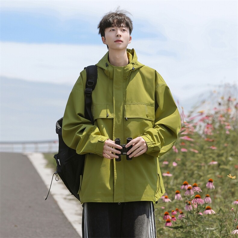 J233-P80 秋季新款宽松连帽冲锋衣夹克外套（有做加绒）图片