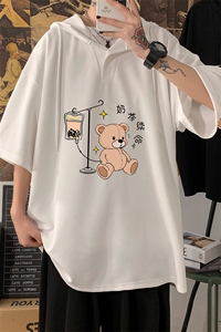LD54194-P45 连帽短袖t恤男大码胖子带帽五分袖中袖图片