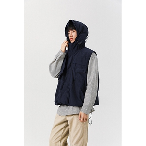 8XL-M 四季工装外套街头机能口袋连帽防水无袖马甲坎肩JK1316P78图片