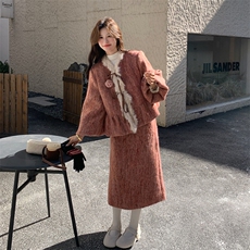 冬装新款90白鸭绒羽绒服套装兔毛领2C153-737-P285K428，女装套装/套裙，2C153