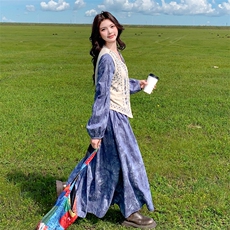 春季新款刺绣马甲连衣裙两件套，女装套装/套裙，2C120