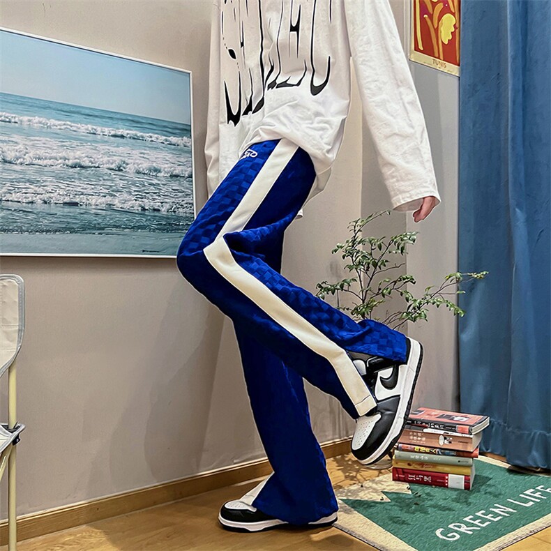 抖音品质2022春装男女情侣棋盘格休闲直筒裤B221-LK22003-P75控98,男装休闲裤,电商B221