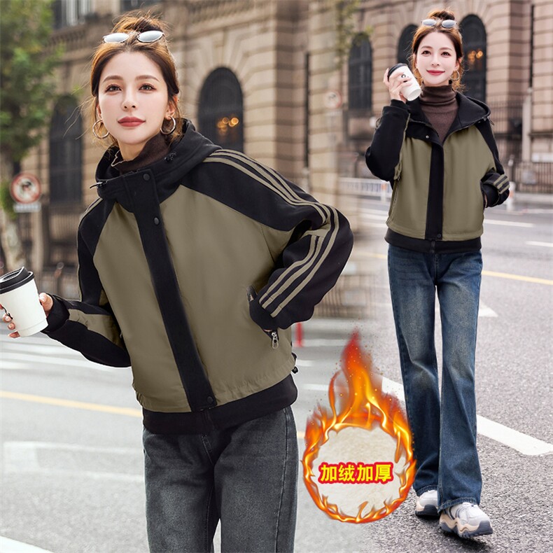 派克服女2024冬新款小个子短款洋气宽松休闲运动加绒加厚夹克外套,女装棉衣/棉服,韩蜜菓