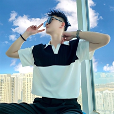 AT509/P58控78/夏季社会小伙拼接撞色设计感打底百搭POLO男黑首，男装T恤，星座305B-1