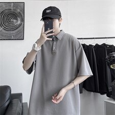 港风夏季新款简约polo衫棉麻宽松翻领短袖A177/T555，男装T恤，电商A177