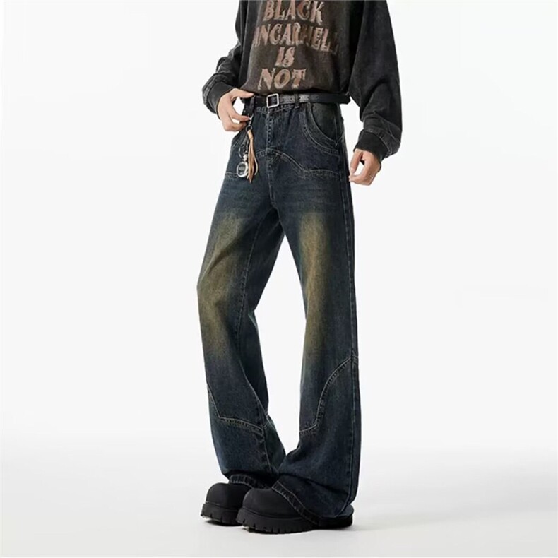 美式复古水洗小众牛仔裤高街百搭直筒阔腿裤KZ47995--TP40，男装牛仔裤，电商A247C