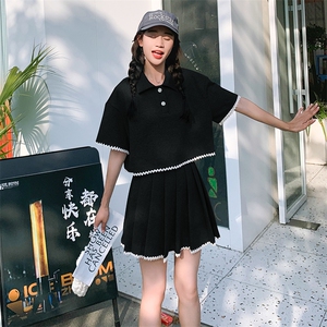 2025夏季新款短袖衬衫上衣百褶短裙子两件套女活泼减龄学院风套装图片