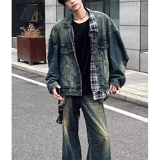 单排扣水洗宽松型青少年高街痞帅牛仔外套男款冬美式JN307，男装工装外套，星座1116A（原606A-3）