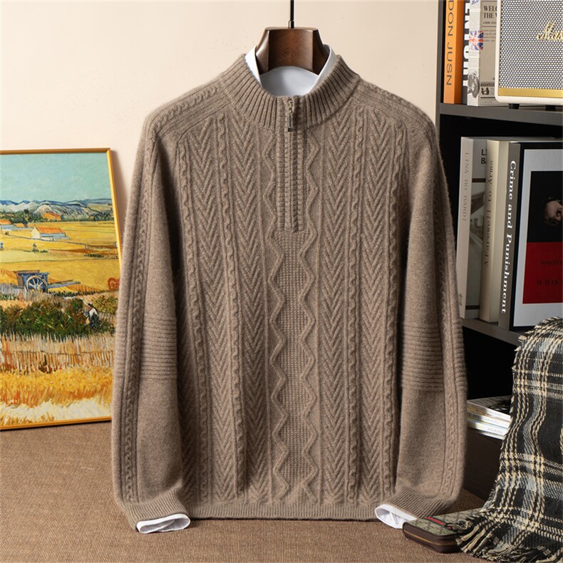 2025年秋季新款七针双股加厚半拉链针织男士羊绒衫时尚休闲通勤，男装羊绒套衫，星纬羊绒