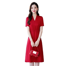 桑蚕丝纯色V领真丝连衣裙新款时尚气质优雅百搭气质女，女装连衣裙，阿舍尔精品