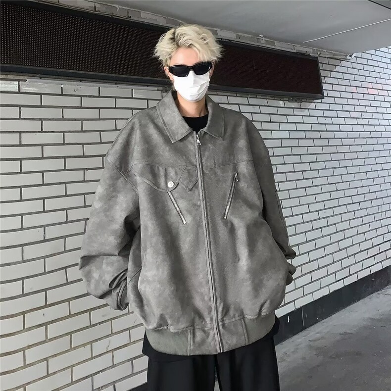 潮牌设计感复古麂皮绒工装夹克男高街宽松美式飞行外套W5402-P78,男装夹克,星座412-2