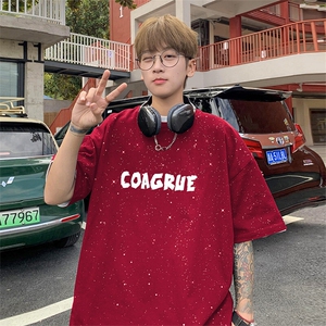 可48小时发货支持抖音得物来样二开 美式满天星亮片短袖T恤MTX696图片