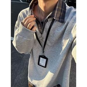 网图现货足 衬衫V领假两件polo衫卫衣男长袖T恤W39特P40图片