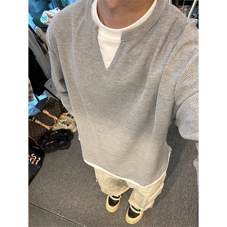 cleanfit简约风百搭高品感假两件亨利领长袖T恤男潮牌WY08,男装T恤,星座1116A（原606A-3）