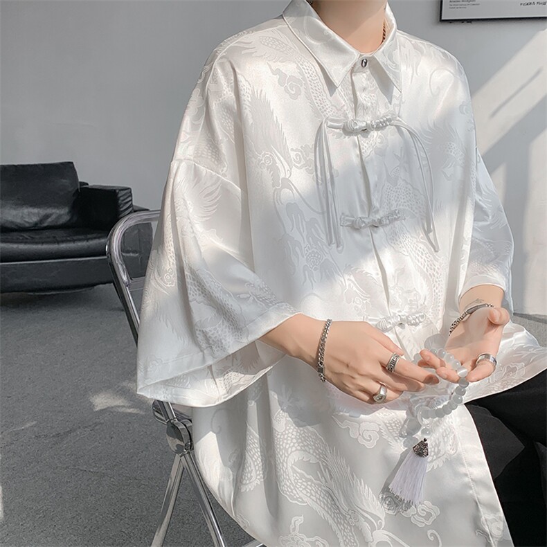 8XL-M特大码衬衫男新中式龙凤醋酸绸缎风外套五分袖CS513P45,男装衬衫,电商D206-1