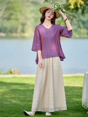 休闲时尚套装女春夏宽松显瘦七分袖上衣气质裙裤两件套，女装套装/套裙，水衣源