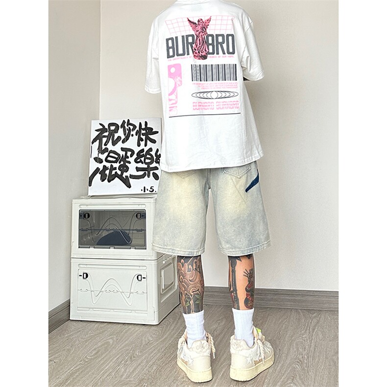 B221美式ins高街暗黑小众百搭牛仔短裤五分裤LK23090-P55控78,男装牛仔裤,电商B221