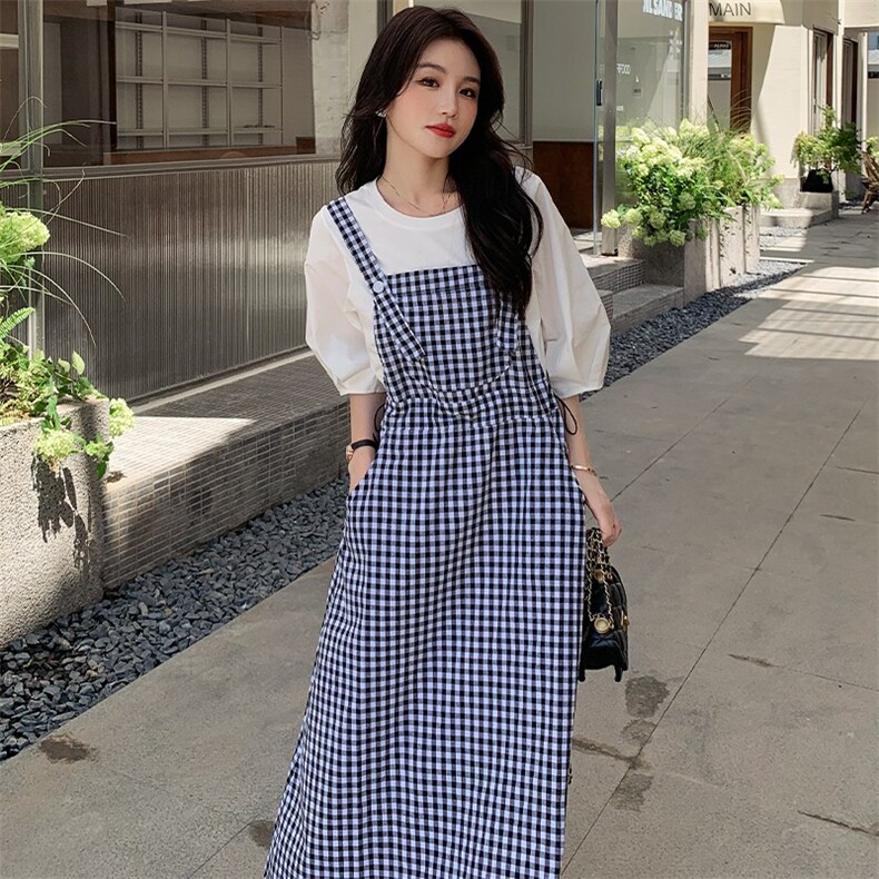 主推新品格子套装连衣裙款号2220-背带裙P105K148-套装P135K188,女装连衣裙,浙宝305
