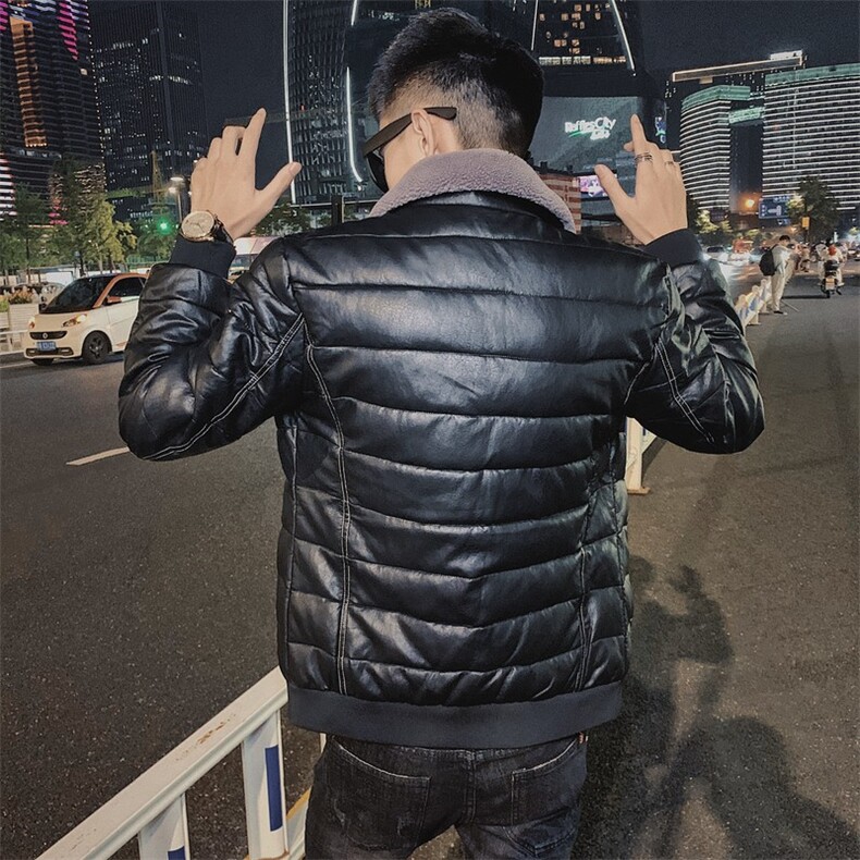 PU皮棉衣羊羔毛领冬季棉服男士社会精神小伙修身C301B-MF04,男装棉衣,电商C301B