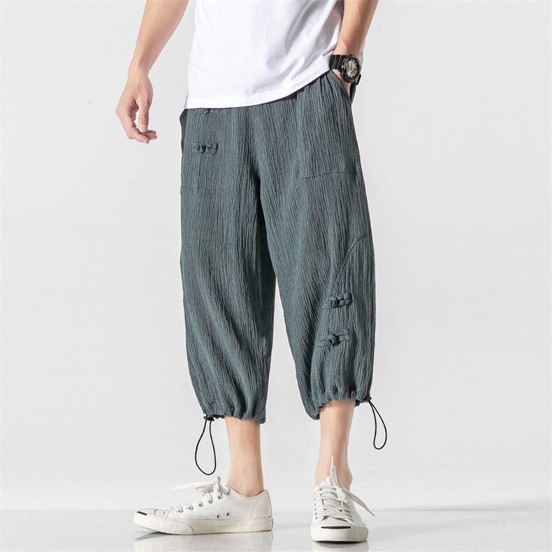 K21P50无影墙冰丝抽绳盘扣束脚七分裤风夏装百搭哈伦裤，男装休闲裤，电商A026