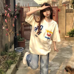 万针全刺绣工艺抖音得物高品质260克重磅纯棉双纱美式高街短袖T恤图片