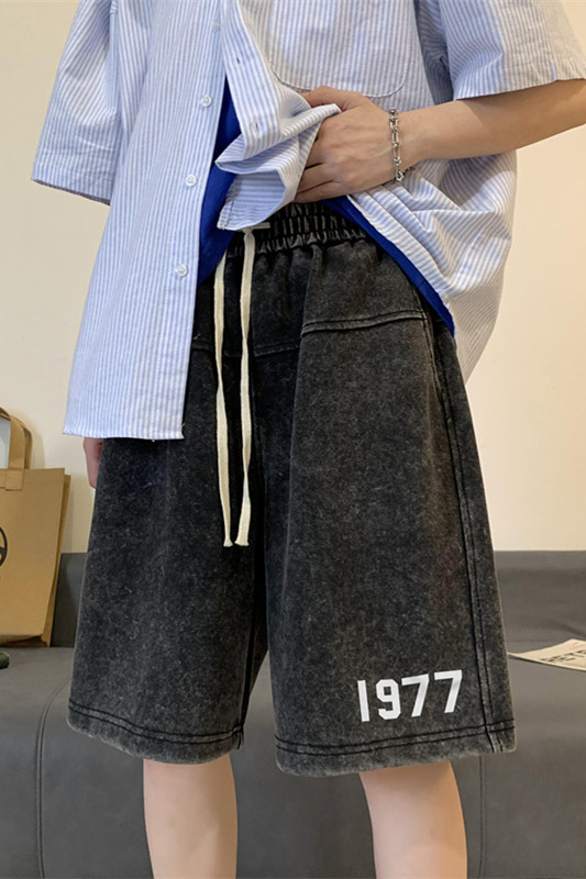 重磅纯棉水洗1977印花短裤M~5XLXZ604-DK105-P45控58,男装牛仔裤,星座604