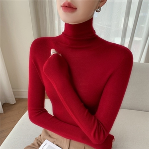 一线成衣无缝精纺扬子纱100羊毛衫女堆堆领修身显瘦内搭打底衫图片