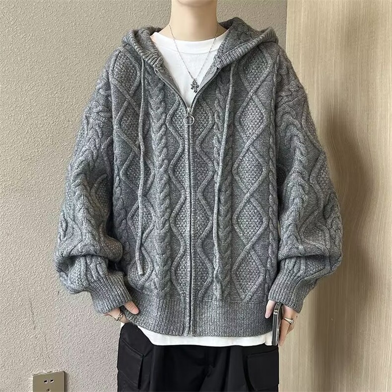 冬慵懒风休闲情侣针织衫男女外套连帽开衫毛衣带帽毛线MZ594-P68,男装针织衫/毛衣,星座412-2