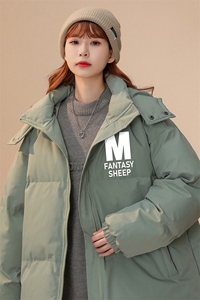 中性风22冬季新款设计感M印花加厚连帽面包服棉衣MY204P115控158图片