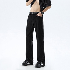 B221美式ins高街暗黑修身拉链破洞弹力牛仔裤LK24181-P60控78，男装牛仔裤，电商B221