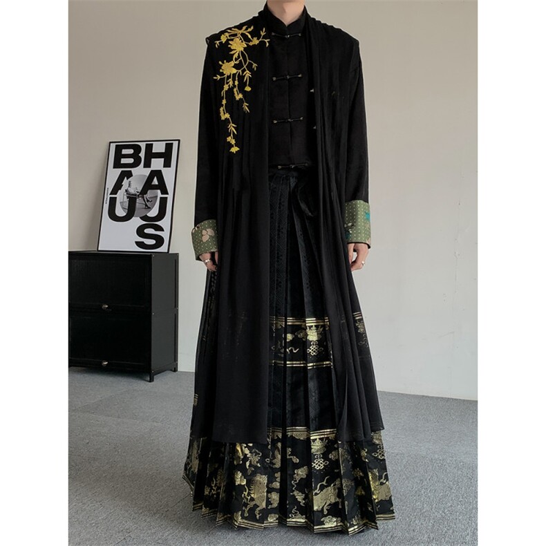 汉服类目24新中式长衫原创风新中式男女立领盘扣外套织金马面裙,男装民族服装,星座909