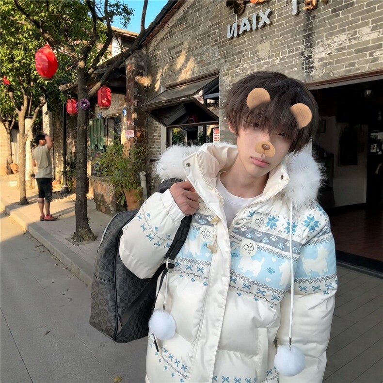 1506A/G78900/P99费尔岛复古雪花兔子毛领连帽棉服男女,男装棉衣,星座1506A